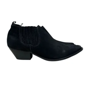 Schutz Womens Ankle Booties Jaqueline Black Suede Pointed Toe Block Heel‎ Sz 9B