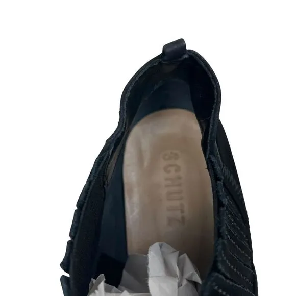 Schutz Womens Ankle Booties Jaqueline Black Suede Pointed Toe Block Heel‎ Sz 9B
