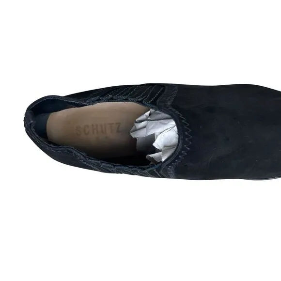 Schutz Womens Ankle Booties Jaqueline Black Suede Pointed Toe Block Heel‎ Sz 9B