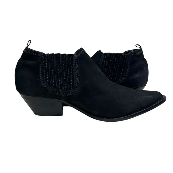 Schutz Womens Ankle Booties Jaqueline Black Suede Pointed Toe Block Heel‎ Sz 9B