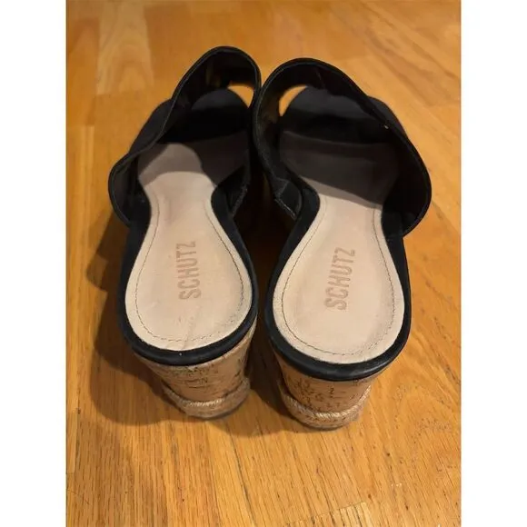 Schutz Women's Black Espadrille Slide Wedge Sandals Size 11B