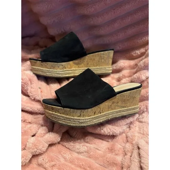 Schutz Women's Black Espadrille Slide Wedge Sandals Size 11B
