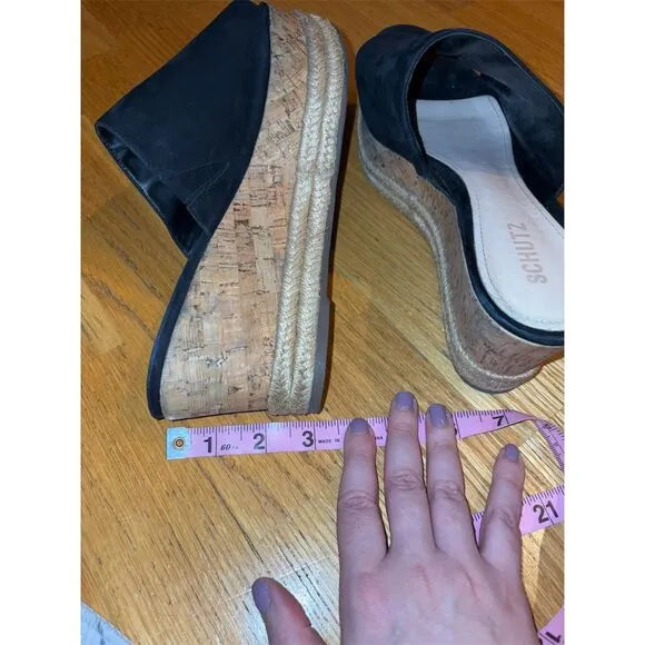 Schutz Women's Black Espadrille Slide Wedge Sandals Size 11B