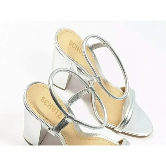 Schutz Women's Pincesa Silver Metallic High-Heel Sandals Size 9.5 B (MSRP $170)