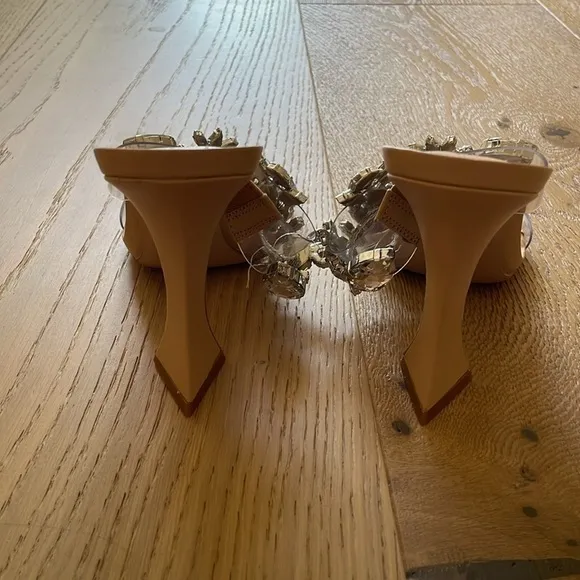 Schutz Women's Tan and Cream Sandals Size 8.5 Laureen Embellished High Heel