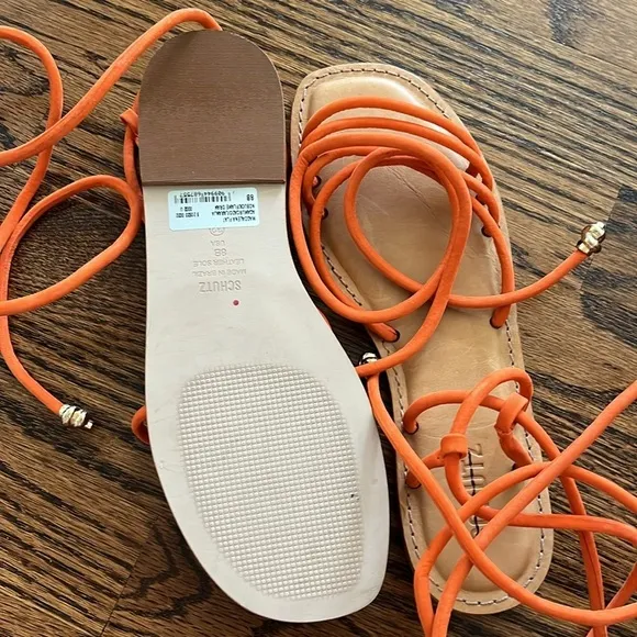 SCHUTZMagdalena Leather Ankle Tie Flat Sandals size 8