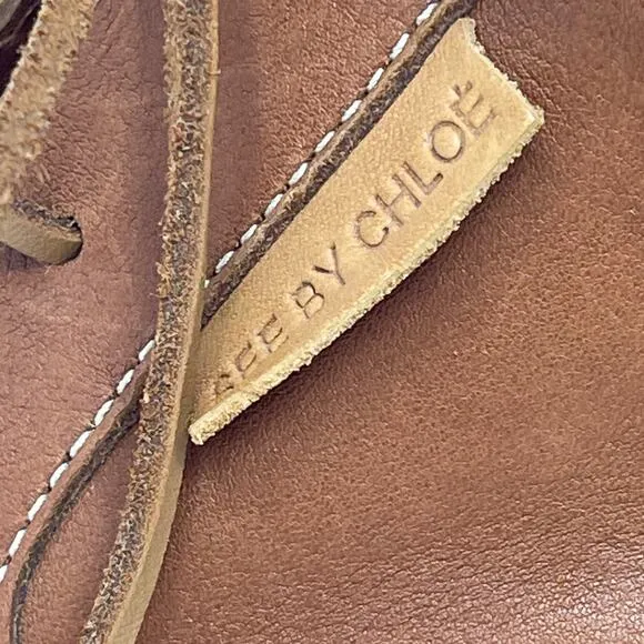 See By Chloe Brown Leather Mocccasin Toe Ankle Boots with Wood Heels Size EU36.5