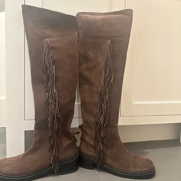 See By Chloe Suede Fringe Knee High Boots