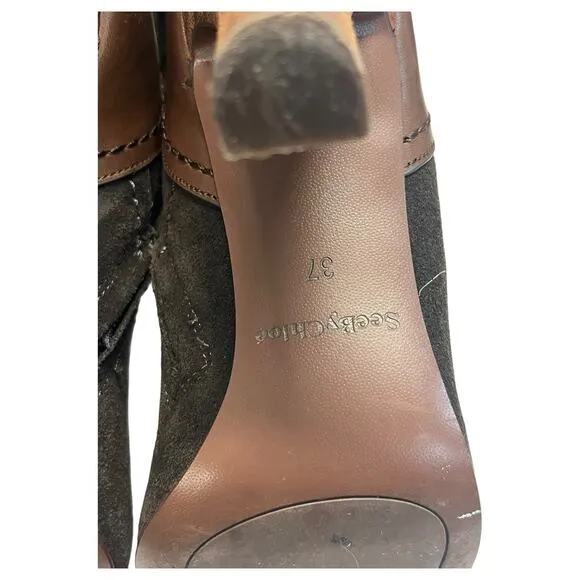 See By Cloe Boots Womens 37 7 Brown Suede Leather Knee High Tall Lara Designer