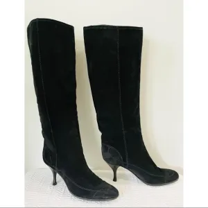 SERGIO ROSSI Black Suede Pull On Knee High Boots Size 38.5