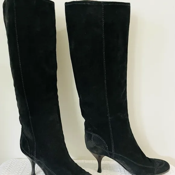 SERGIO ROSSI Black Suede Pull On Knee High Boots Size 38.5