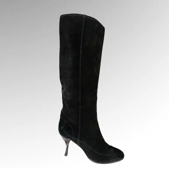 SERGIO ROSSI Black Suede Pull On Knee High Boots Size 38.5