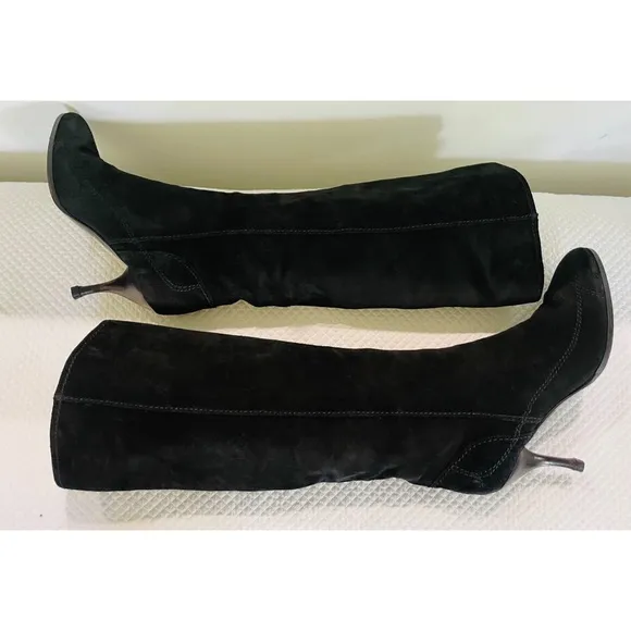 SERGIO ROSSI Black Suede Pull On Knee High Boots Size 38.5