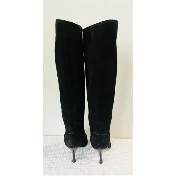 SERGIO ROSSI Black Suede Pull On Knee High Boots Size 38.5