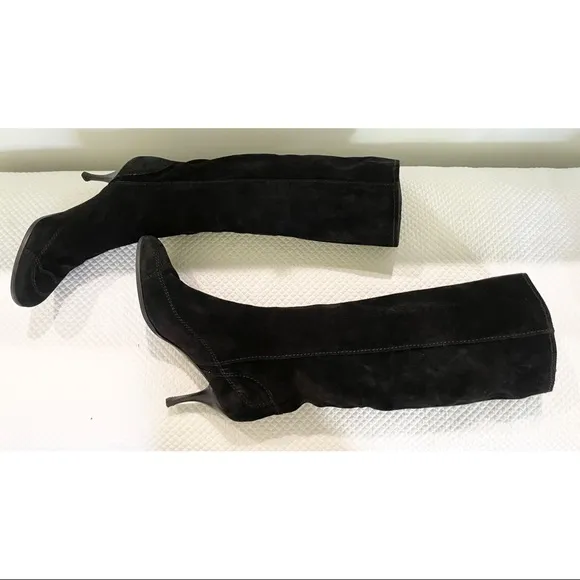SERGIO ROSSI Black Suede Pull On Knee High Boots Size 38.5