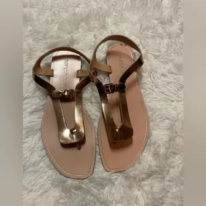 Sergio Rossi Rose Gold Leather Strap Flat Sandals