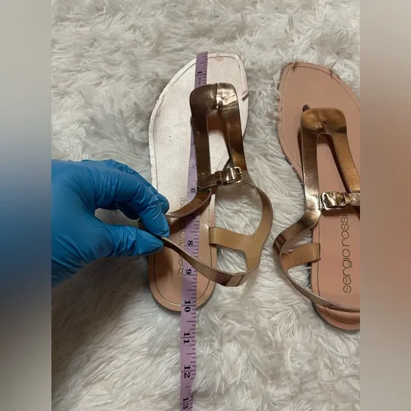 Sergio Rossi Rose Gold Leather Strap Flat Sandals