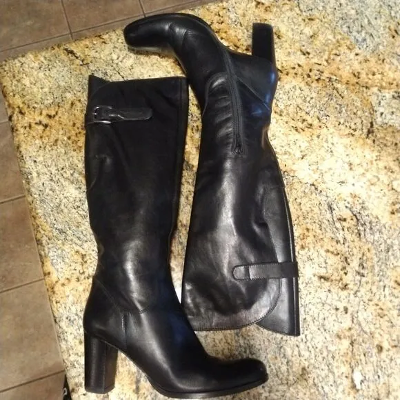 Sesto Meucci Italy Leather Tall Women Sz 5.5 Boots Pull On Side Zip Buckle $399