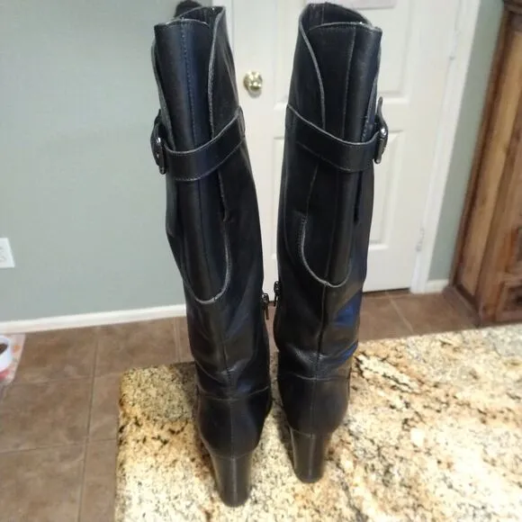Sesto Meucci Italy Leather Tall Women Sz 5.5 Boots Pull On Side Zip Buckle $399