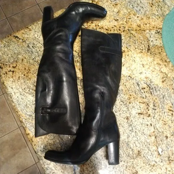 Sesto Meucci Italy Leather Tall Women Sz 5.5 Boots Pull On Side Zip Buckle $399