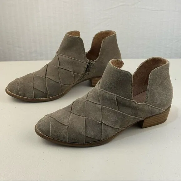 Seychelles Deep Sea Gray Suede Leather Woven Ankle Boots Women Size 8.5 Western