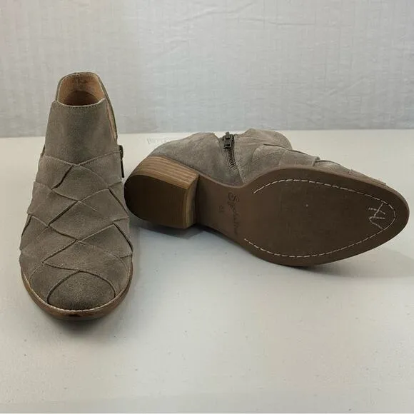 Seychelles Deep Sea Gray Suede Leather Woven Ankle Boots Women Size 8.5 Western