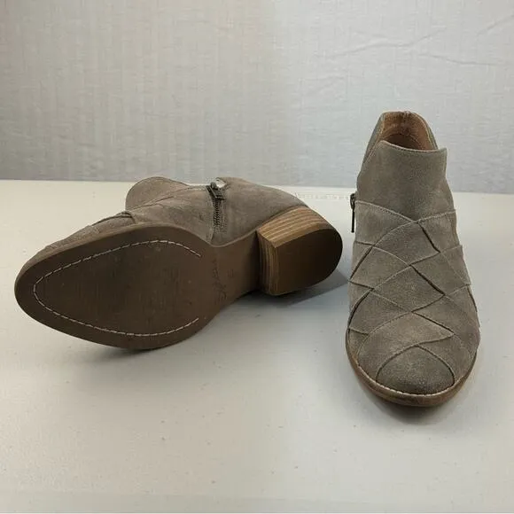 Seychelles Deep Sea Gray Suede Leather Woven Ankle Boots Women Size 8.5 Western