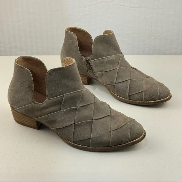 Seychelles Deep Sea Gray Suede Leather Woven Ankle Boots Women Size 8.5 Western