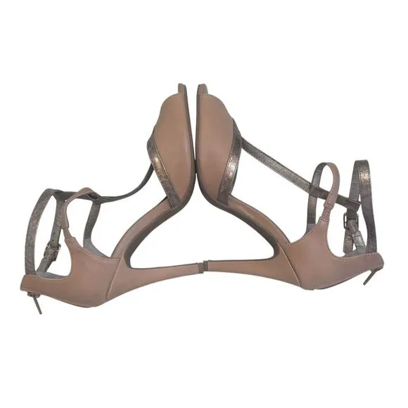 Seychelles Heels Sandals‎ Nude Metallic Formal Evening Party Shoes SZ 7 1/2