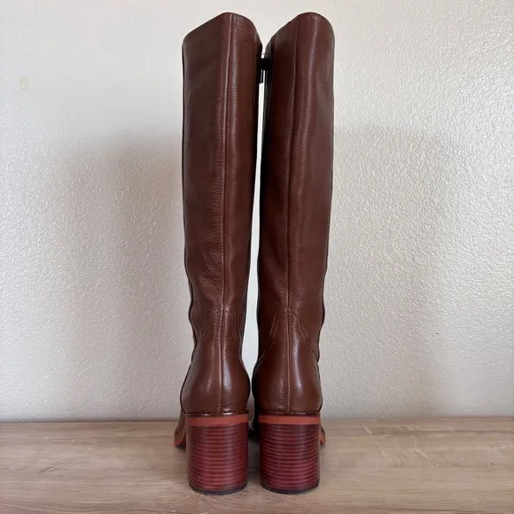 Seychelles Itinerary Block Heel Square Toe Knee High Brown Leather Boot Size 8.5