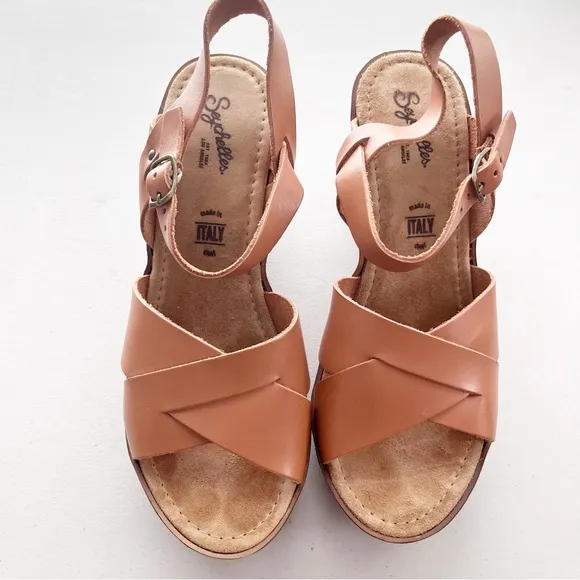 Seychelles Provision Wedge Leather Sandals in Cognac