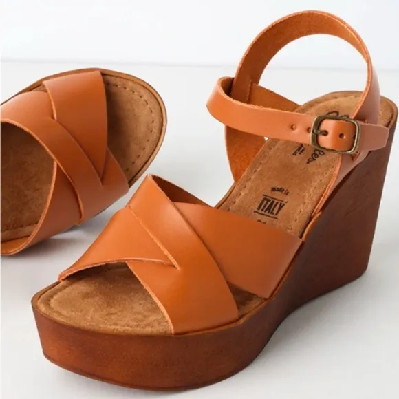 Seychelles Provision Wedge Leather Sandals in Cognac