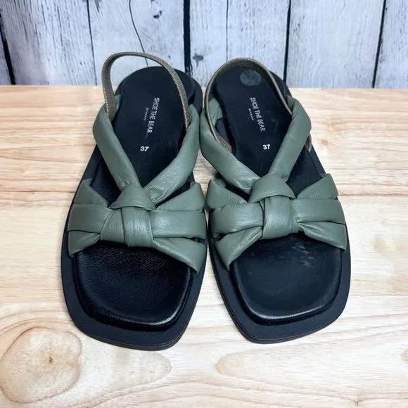 Shoe the Bear green plush leather square toe gladiator sandals size 37 NEW