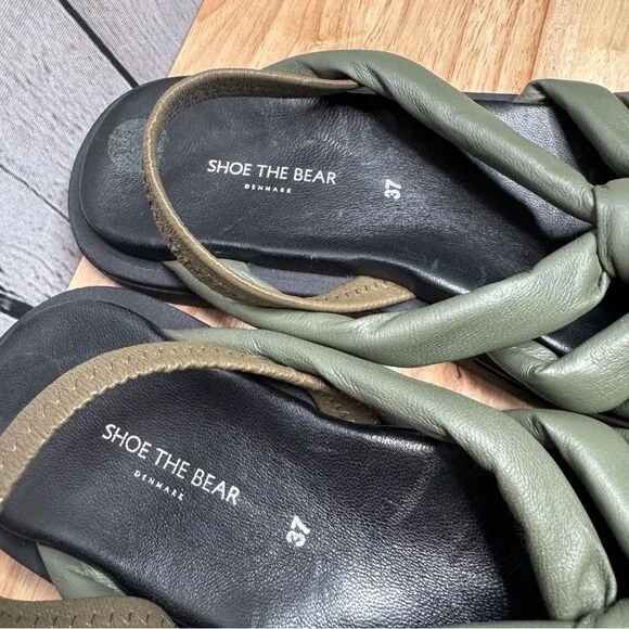 Shoe the Bear green plush leather square toe gladiator sandals size 37 NEW