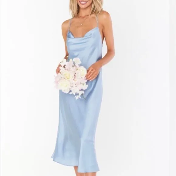 Show Me Your MuMu Tuscany Midi Slip Dress in Silver Luxe Satin