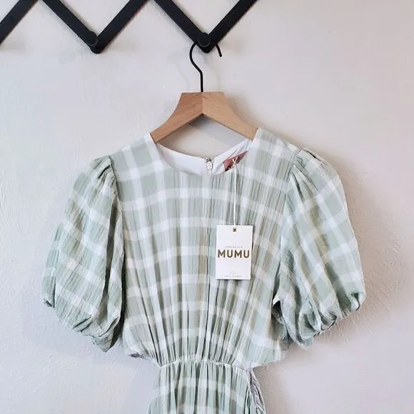 Show Me Your MuMu Eloise Green Gingham Cut Out Maxi Dress Size Extra Small NWT