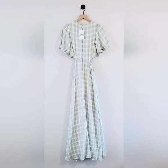 Show Me Your MuMu Eloise Green Gingham Cut Out Maxi Dress Size Extra Small NWT
