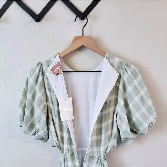 Show Me Your MuMu Eloise Green Gingham Cut Out Maxi Dress Size Extra Small NWT
