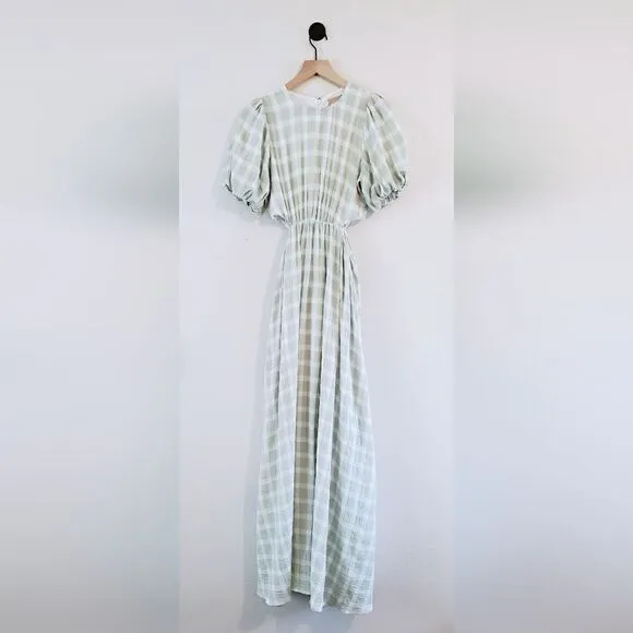 Show Me Your MuMu Eloise Green Gingham Cut Out Maxi Dress Size Extra Small NWT