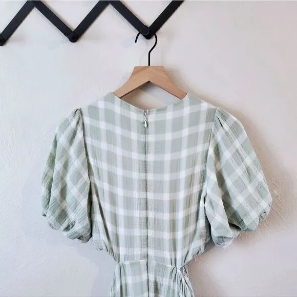 Show Me Your MuMu Eloise Green Gingham Cut Out Maxi Dress Size Extra Small NWT