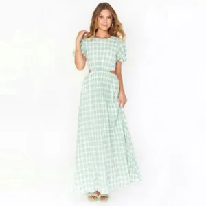 Show Me Your MuMu Eloise Green Gingham Cut Out Maxi Dress Size Extra Small NWT