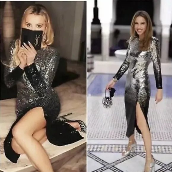💥SHOWSTOPPER!💥 Ombre Sequin Midi Dress in Black &amp; Silver
