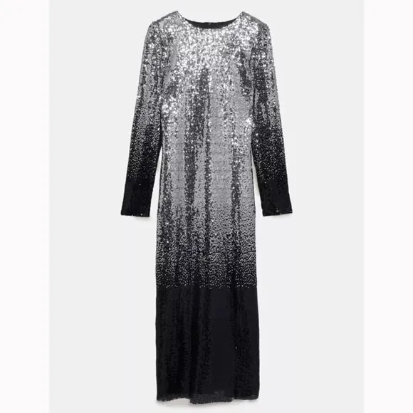 💥SHOWSTOPPER!💥 Ombre Sequin Midi Dress in Black &amp; Silver