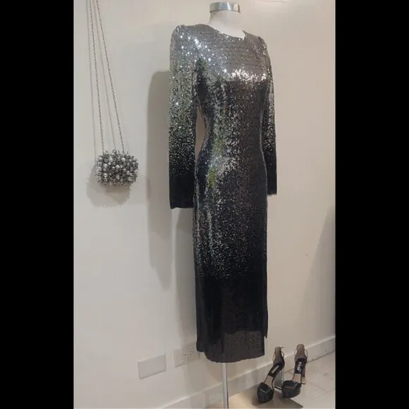 💥SHOWSTOPPER!💥 Ombre Sequin Midi Dress in Black &amp; Silver