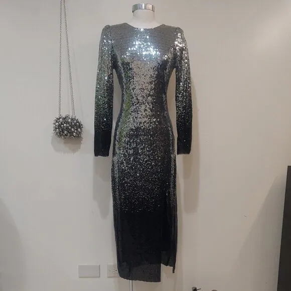 💥SHOWSTOPPER!💥 Ombre Sequin Midi Dress in Black &amp; Silver