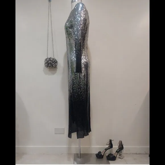 💥SHOWSTOPPER!💥 Ombre Sequin Midi Dress in Black &amp; Silver