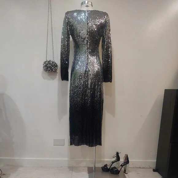 💥SHOWSTOPPER!💥 Ombre Sequin Midi Dress in Black &amp; Silver