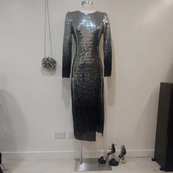 💥SHOWSTOPPER!💥 Ombre Sequin Midi Dress in Black &amp; Silver