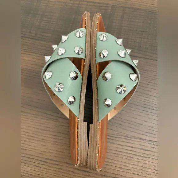 Shu Shop Studded Sage Green Slide Sandals Women’s Size 7