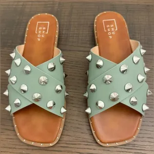 Shu Shop Studded Sage Green Slide Sandals Women’s Size 7